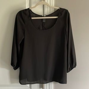 Black Sheer Blouse with Chevron Bow on Back